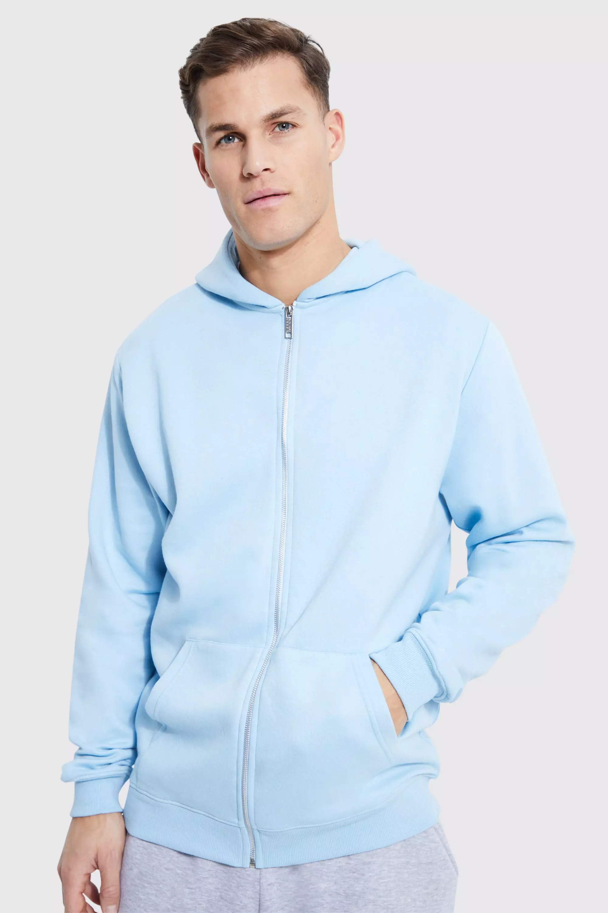 Tall Lightweight Zip Through Hoodie boohooMAN UK